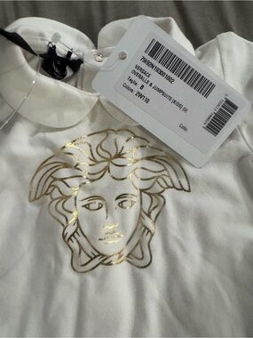 Versace White Onesie with Gold Medusa Print